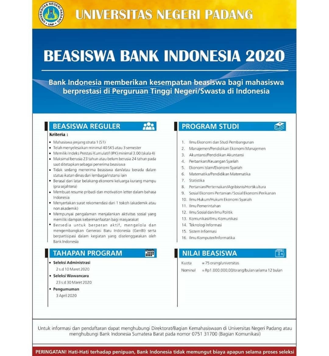 Beasiswa Bank Indonesia Tahun 2020